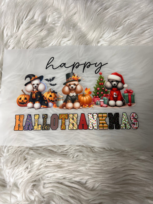 New DTF poodle alloween, Thanksgiving/Christmas design all in one