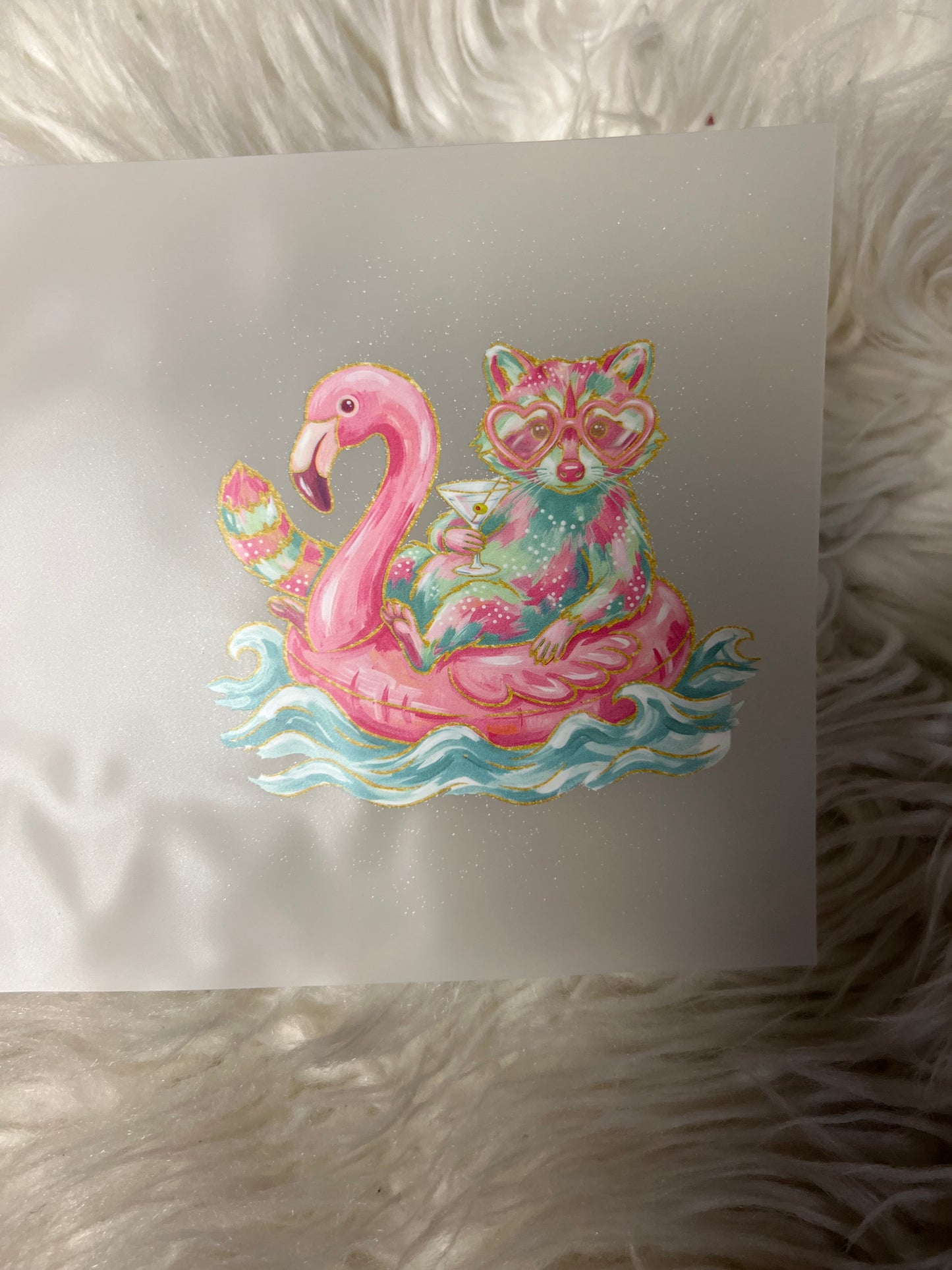 New DTF raccoon summer flamingo 