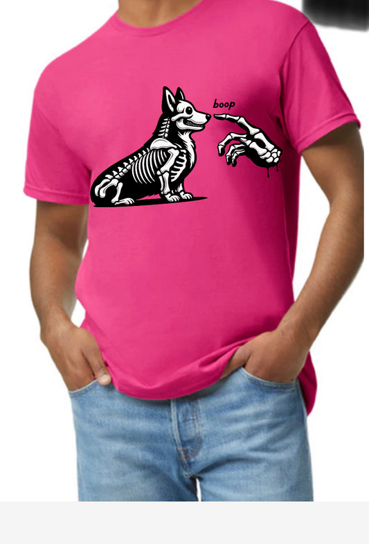 New  unisex T-shirt scary Halloween corgi  skeleton