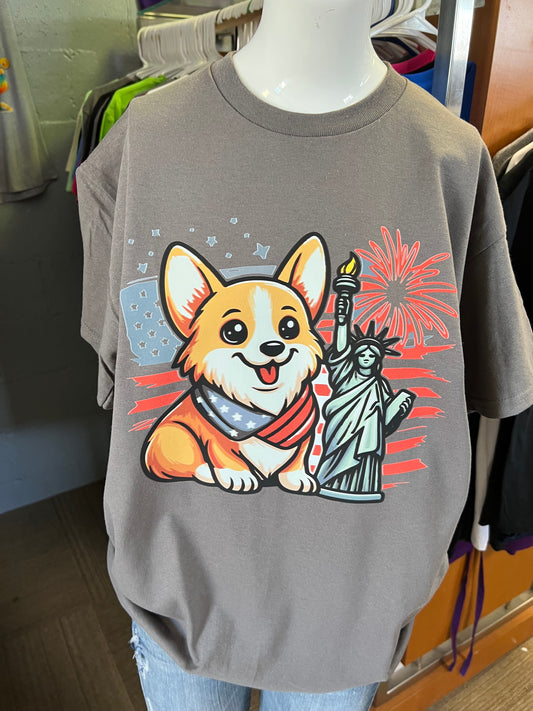 Unisex new T-shirt USA corgi