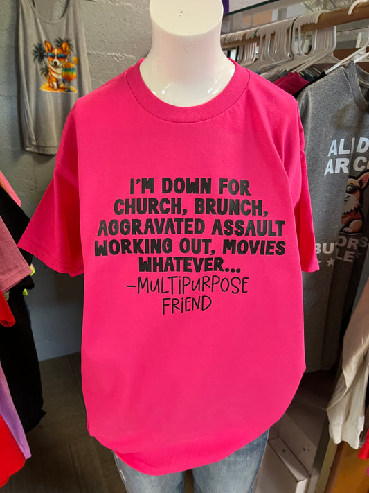 Brand new unisex T-shirt hot pink multipurpose friend