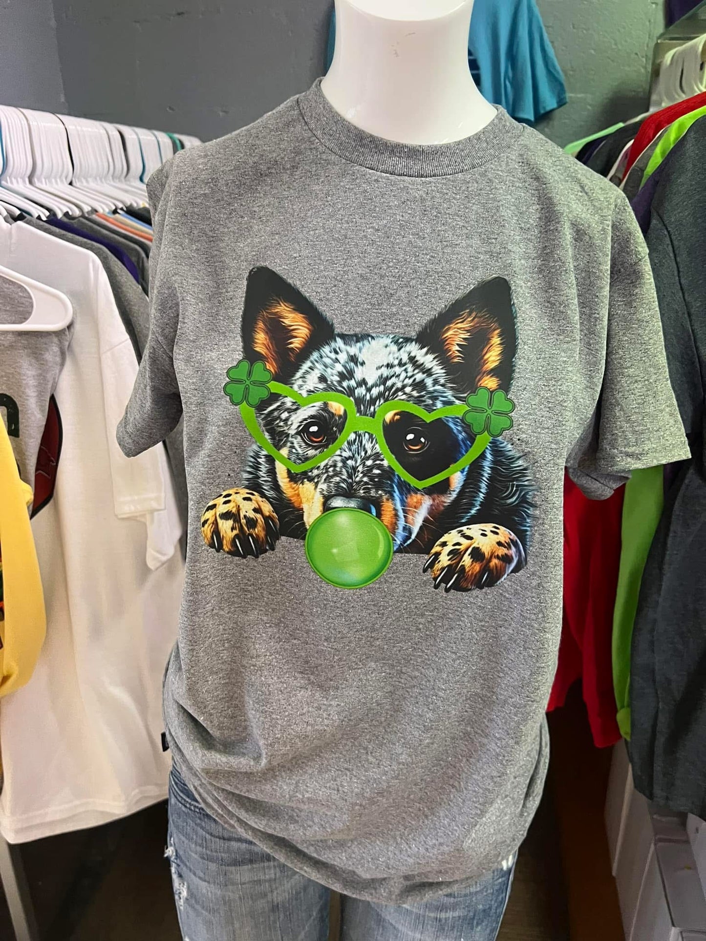 Blue heeler bubblegum green glasses st. Patrick’s Day shirt unisex