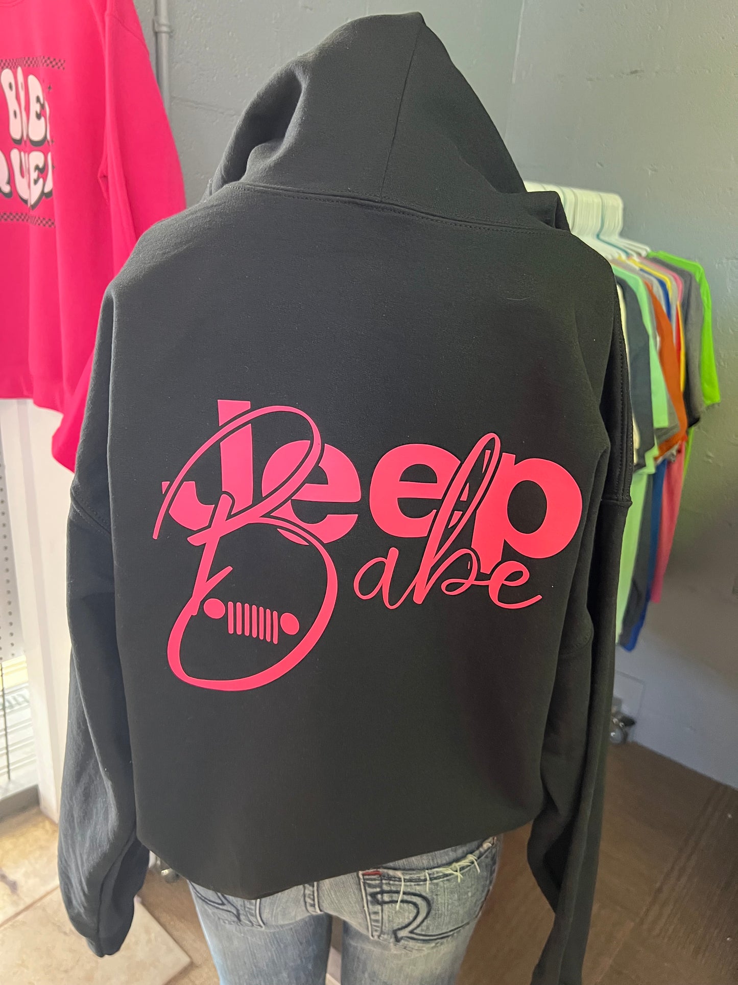 unisex  4 x 4 hot pink zip up hoodie black