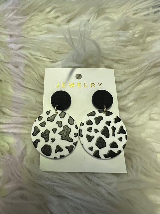 New circle cow print dangle studs