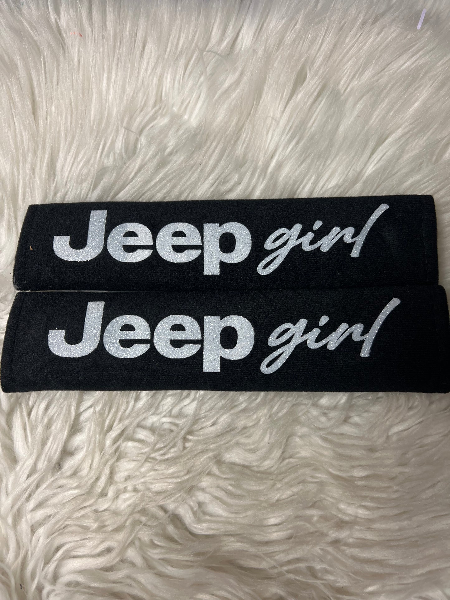 New seatbelt covers white glitter