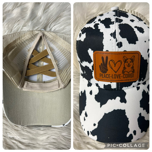 new cow hat peace, love corgi