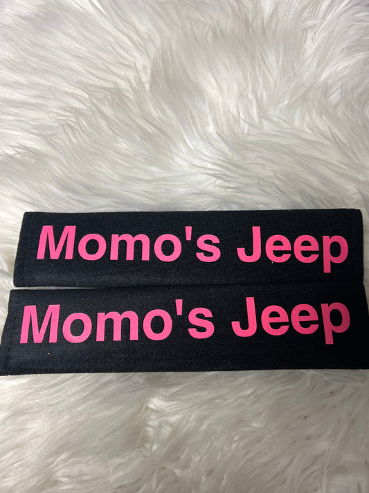 New seatbelt covers momo’s pink