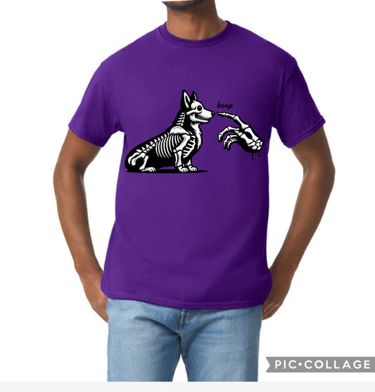 New  unisex T-shirt scary Halloween corgi  skeleton