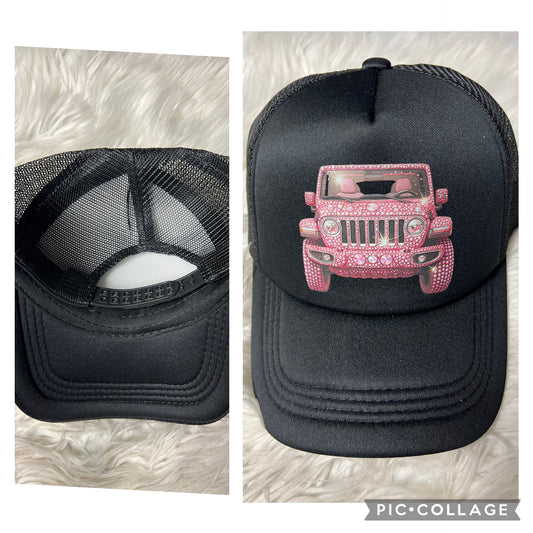 New hat hot pink glitter rhinestone design 4 x 4