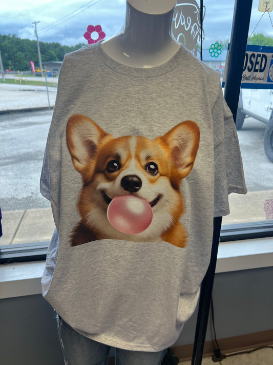 New  unisex T-shirt corgi, pink bubble