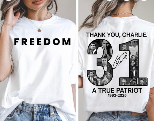 New unisex freedom Charlie front and back