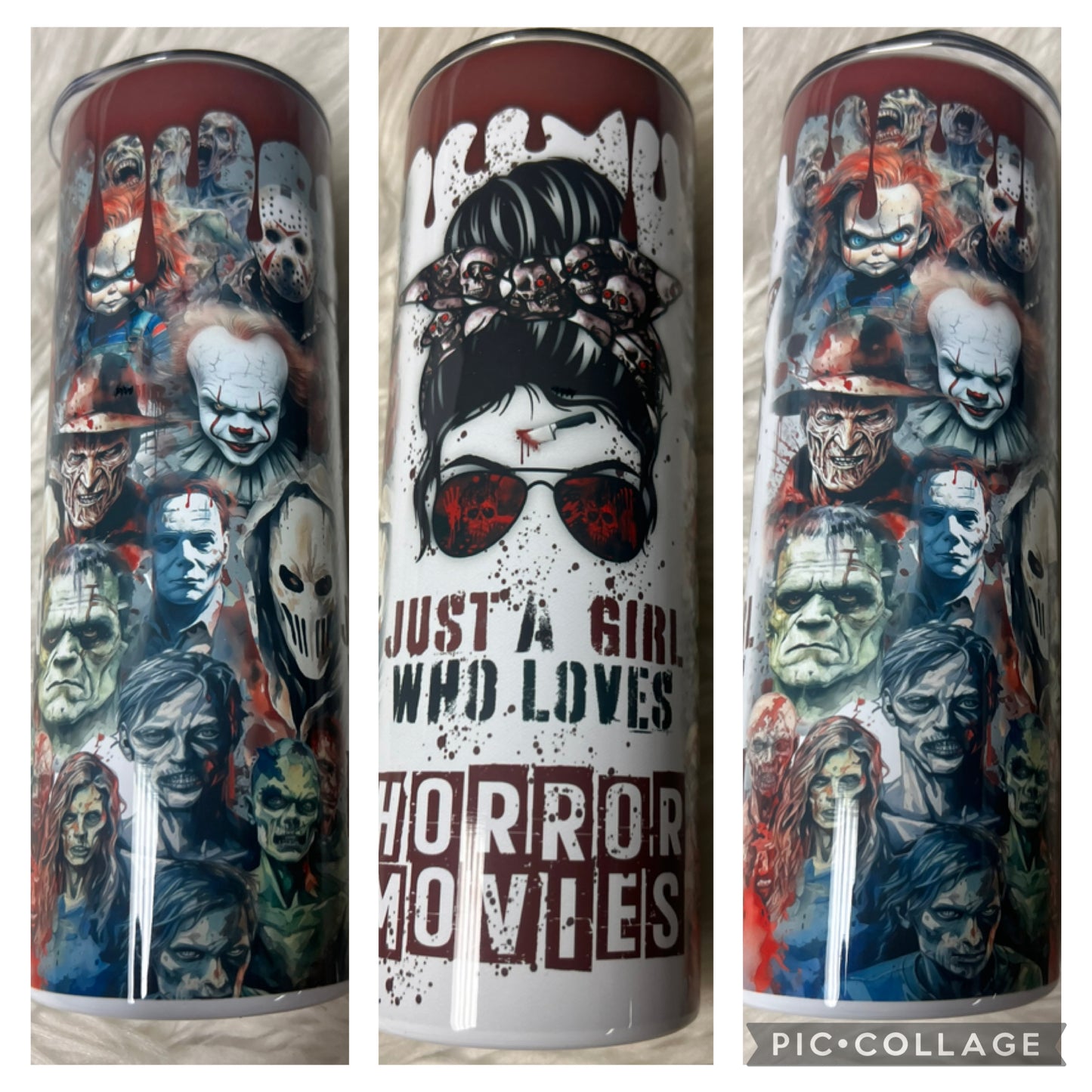 20 ounce metal Tumblr just a girl who loves horror movies