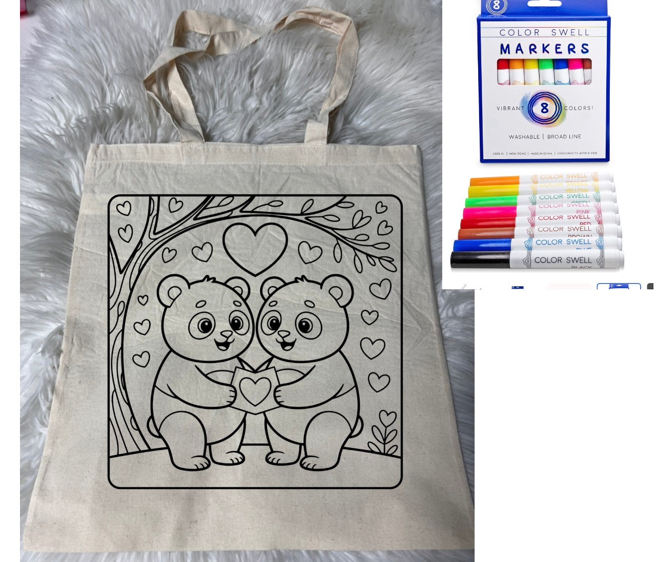 Canvas bag for drawing comes with a pack of markers