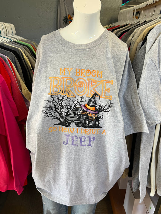 New  unisex T-shirt Halloween my broom broke so now I drive a 4 x 4