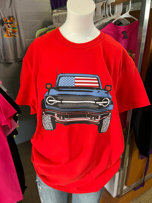 New Gilden unisex T-shirt 4 x 4 Fourth of July patriotic flag