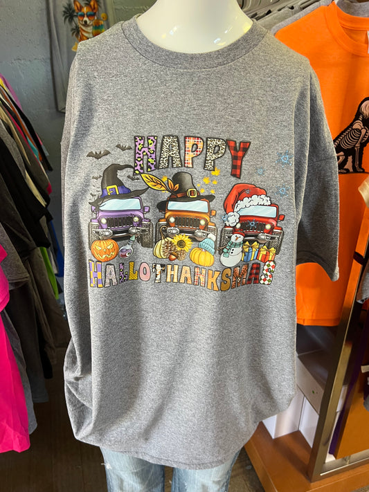 New  unisex T-shirt 4 x 4 Halloween Thanksgiving, Christmas, all in one design
