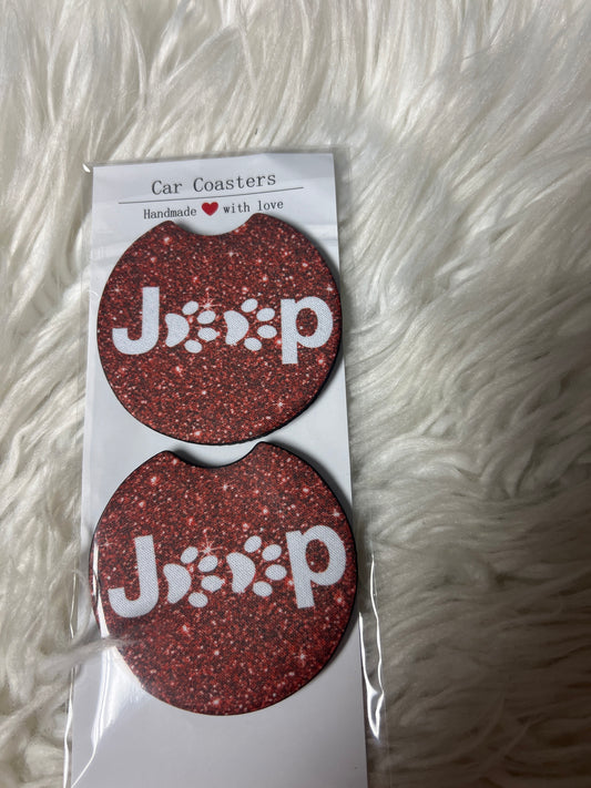 Car coasters red glitter