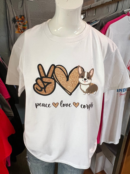 Unisex new T-shirt peace, love corgi tri