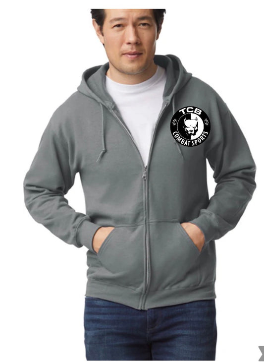 Graphite gray TCB unisex Gilden adult zip up hoodie