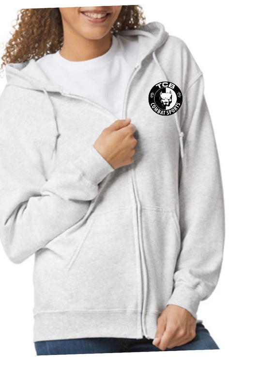 Ash gray TCB unisex Gilden adult zip up hoodie