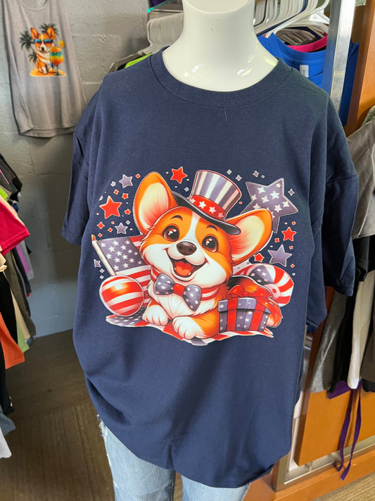 Unisex new T-shirt USA corgi navy