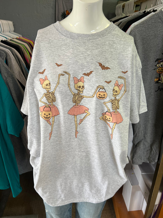 New  unisex T-shirt Halloween pink skeletons dancing