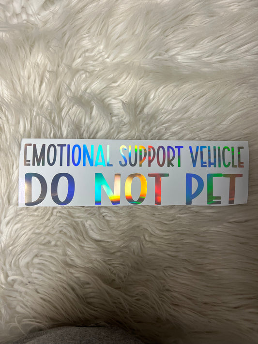 Emotional support vehicle do not pet decal holographic, silver