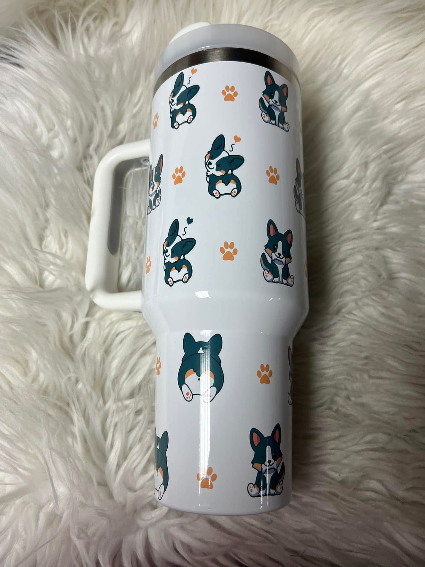 New 40 ounce stainless steel Tumblr with handle corgi Triblend  with plastic draw