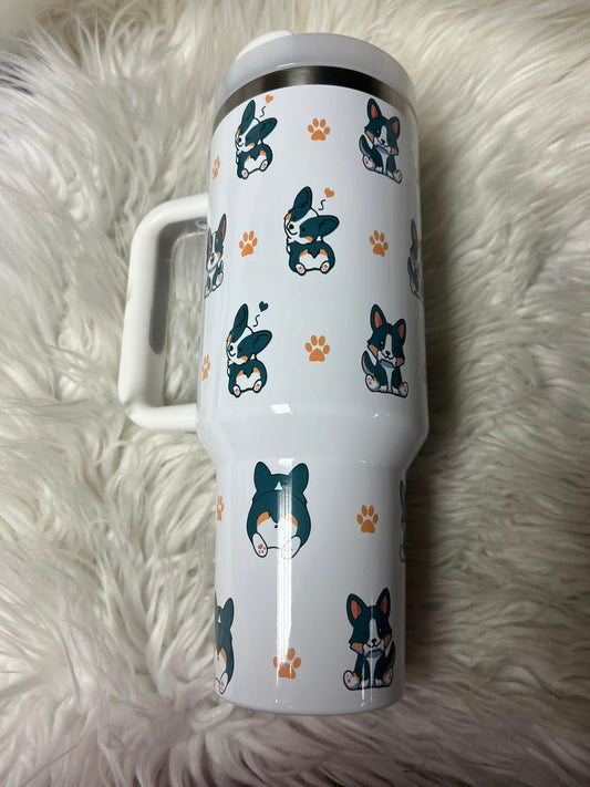 New 40 ounce stainless steel Tumblr with handle corgi Triblend  with plastic draw
