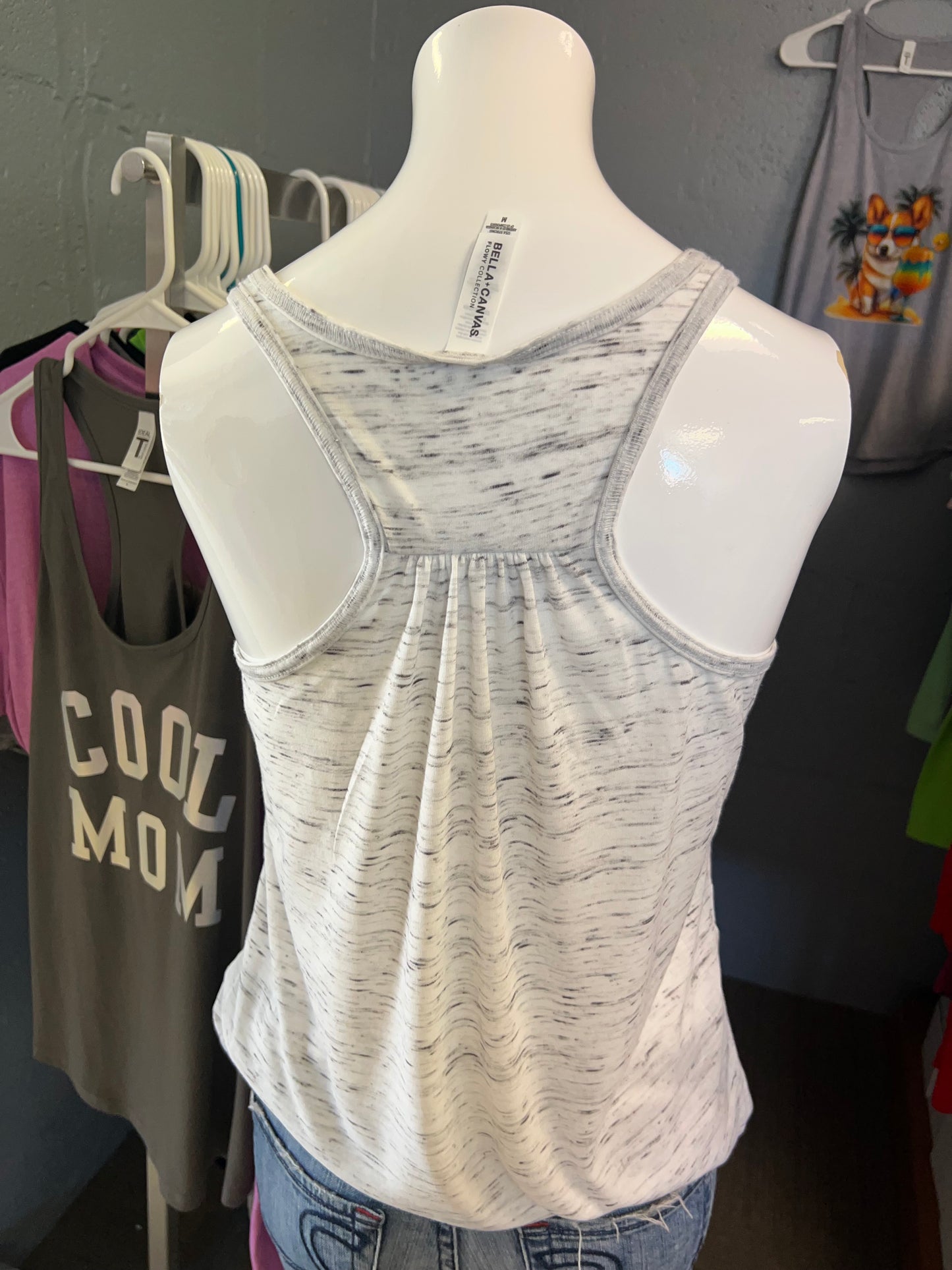 A new ladies, Razorback, Bella, Canvas tank top red, white, and trashy raccoon