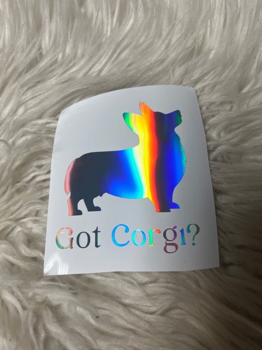 Got corgi, silver holographic car decal