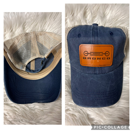 Brand new laser engrave patch hat distress navy blue