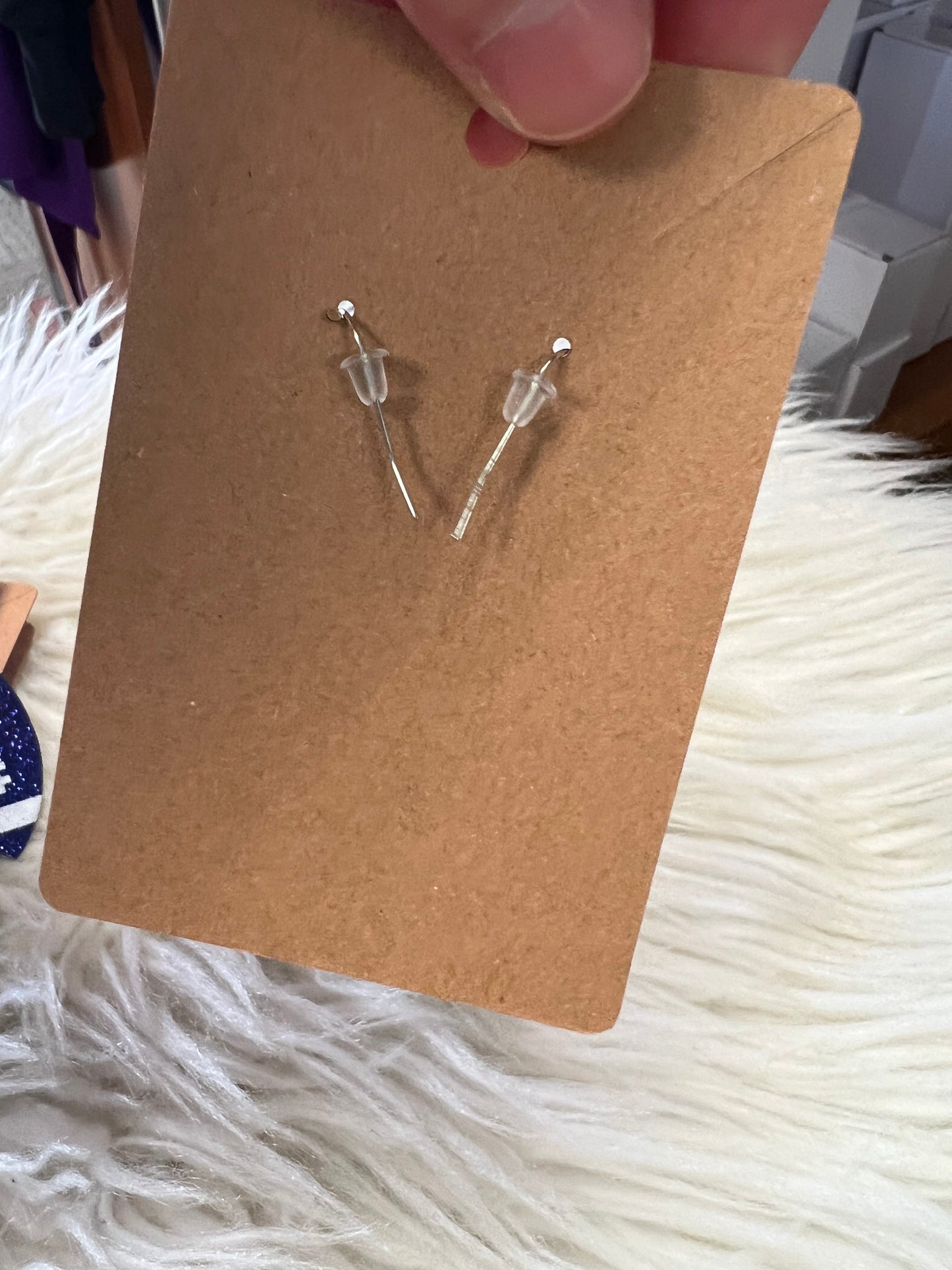 New glitter, faux, leather football earrings blue