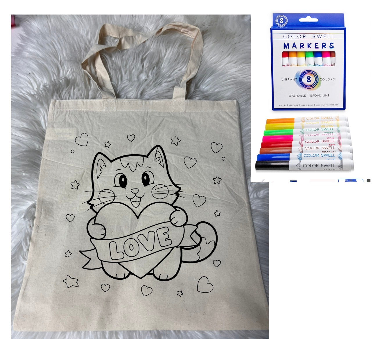 Canvas bag for drawing comes with a pack of markers