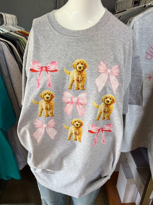 New  unisex T-shirt doodle, pink bows
