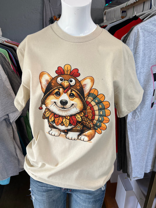 New  unisex T-shirt thanksgiving corgi