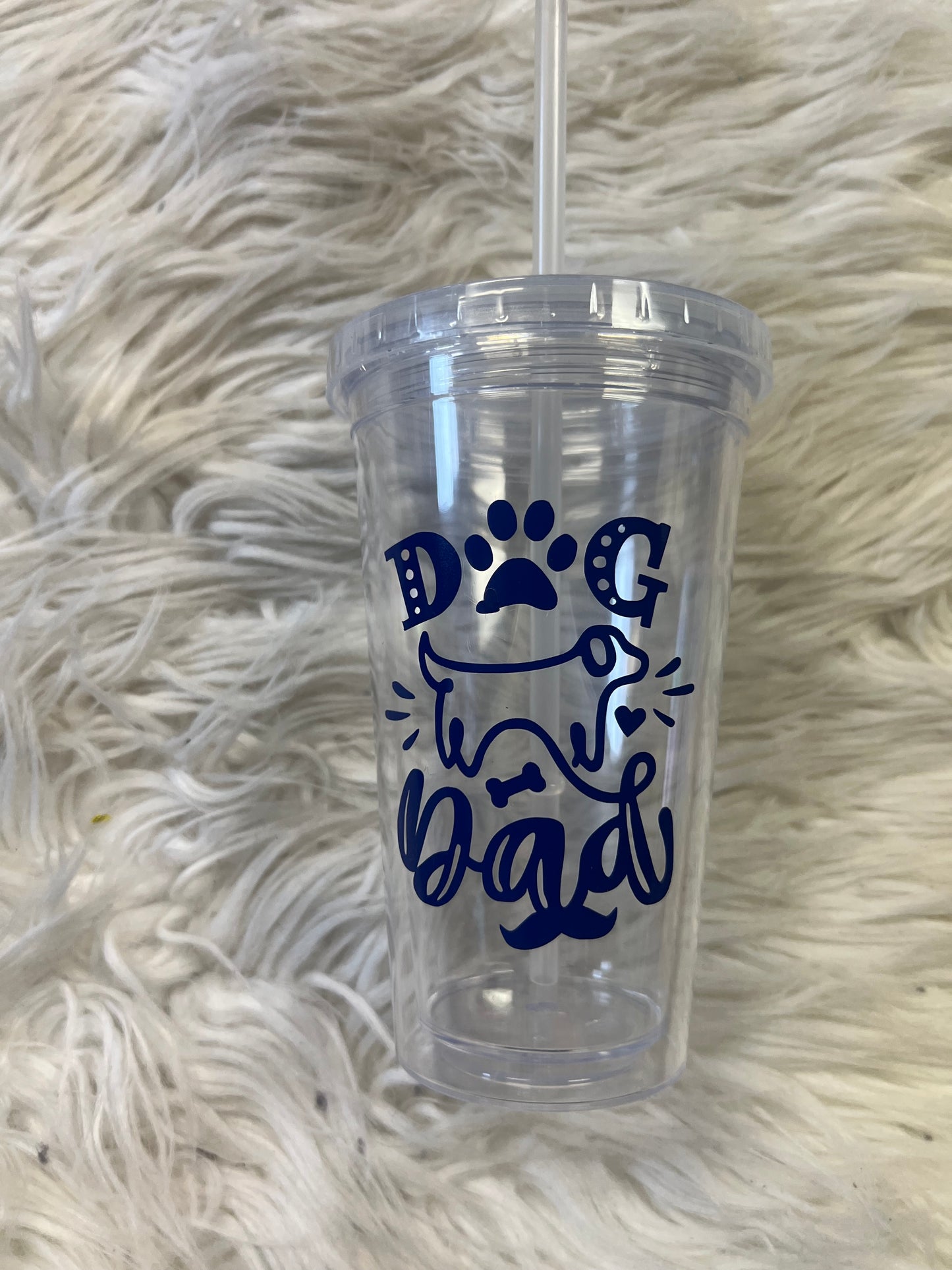 Plastic cup with straw blue
