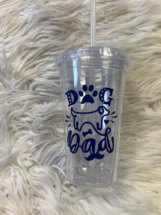 Plastic cup with straw blue
