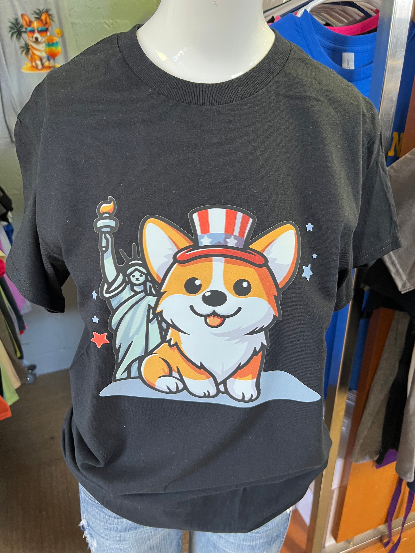 Unisex new T-shirt USA corgi