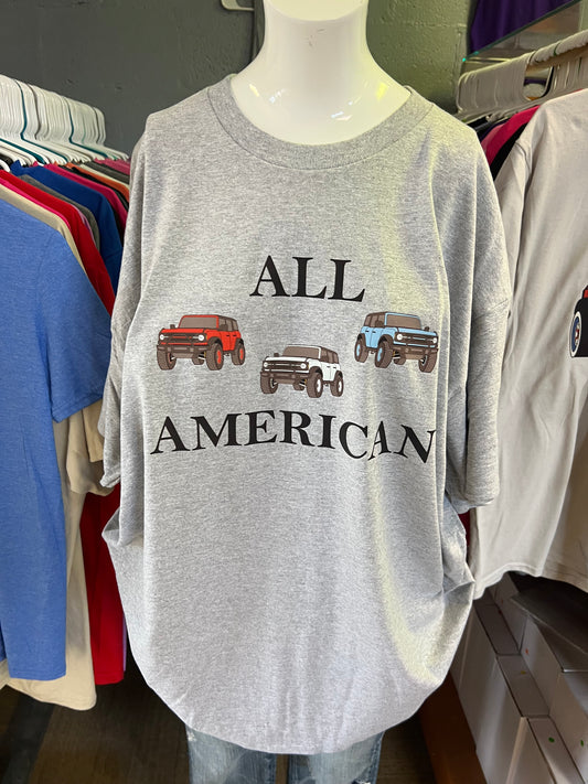 New Gilden unisex gray T-shirt all American 4 x 4 vehicles