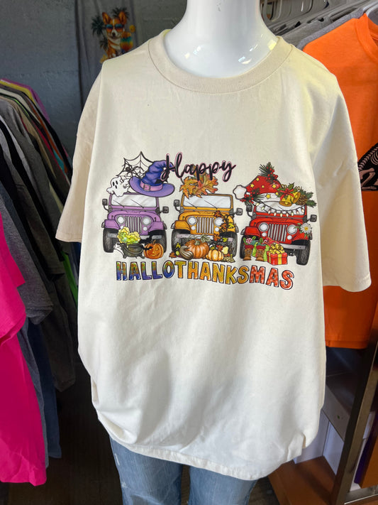 New  unisex T-shirt 4 x 4 Halloween Thanksgiving, Christmas, all in one design
