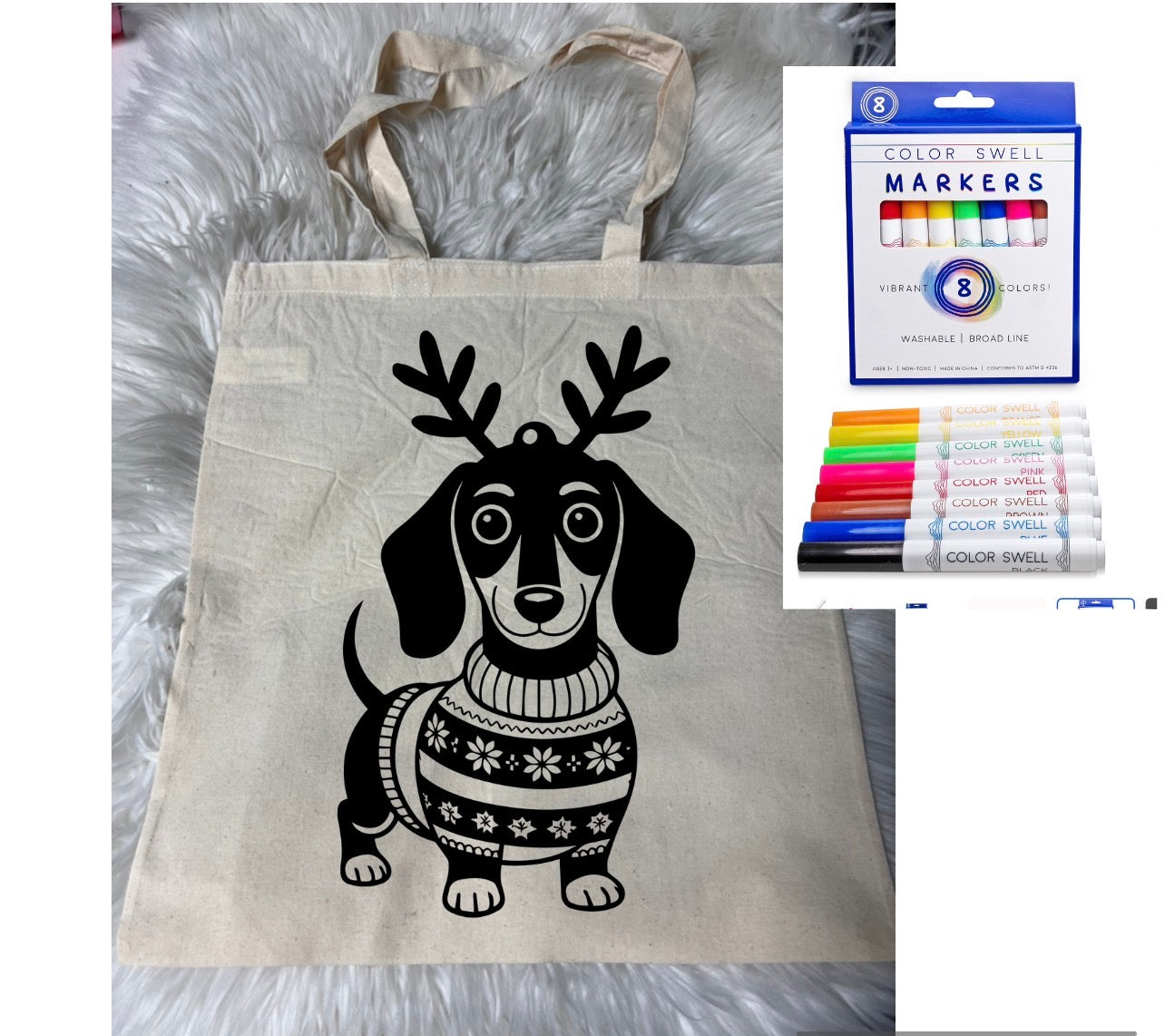 Canvas bag for drawing comes with a pack of markers