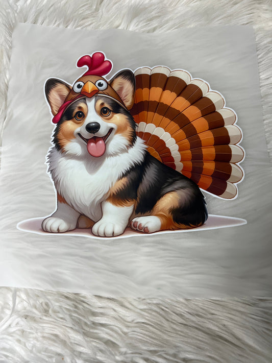 DTF  print corgi Thanksgiving turkey tri