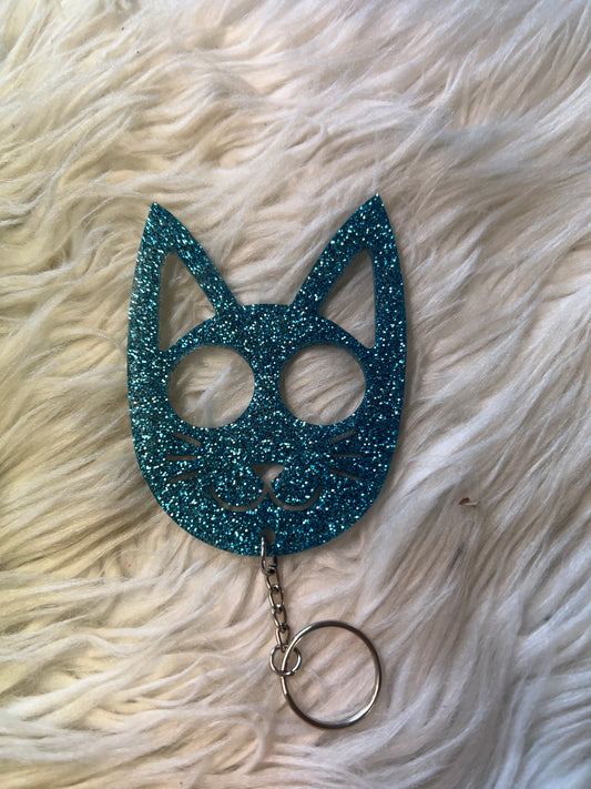 New self-defense resin keychain cat turquoise