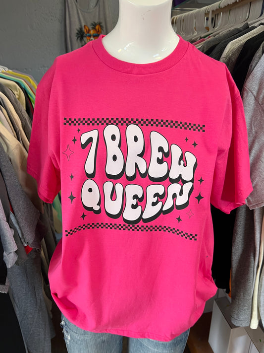 New  unisex T-shirt seven brew coffee queen safety pink