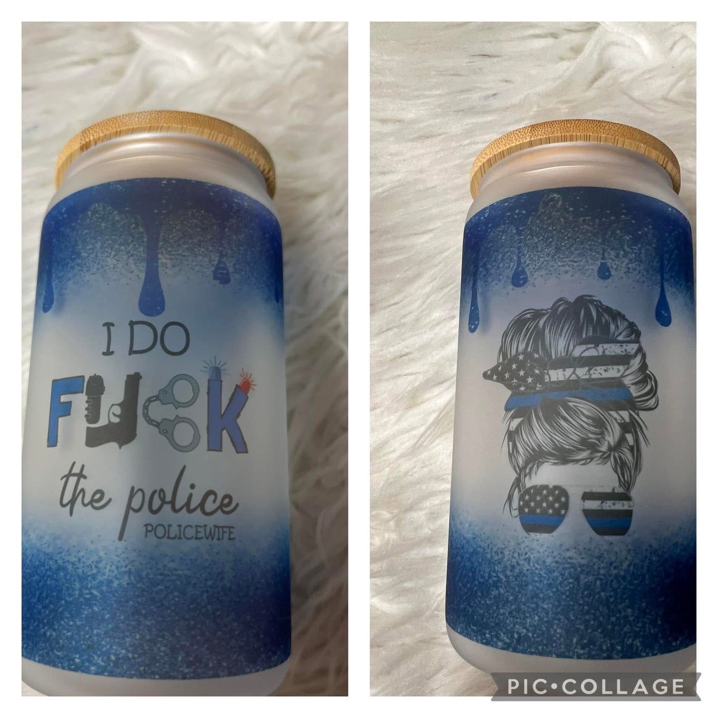 new 16 ounce glass cup with straw police wife