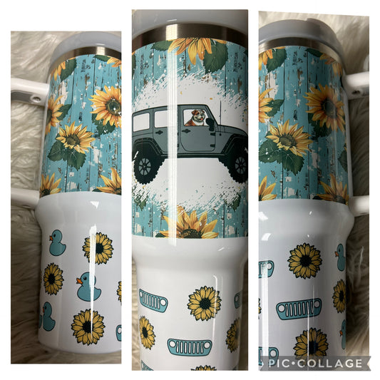 New 40 ounce  grey sunflowers light blue dog 4 x 4 Tumblr