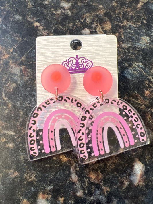 Stud, rainbow shaped earrings, pink animal print