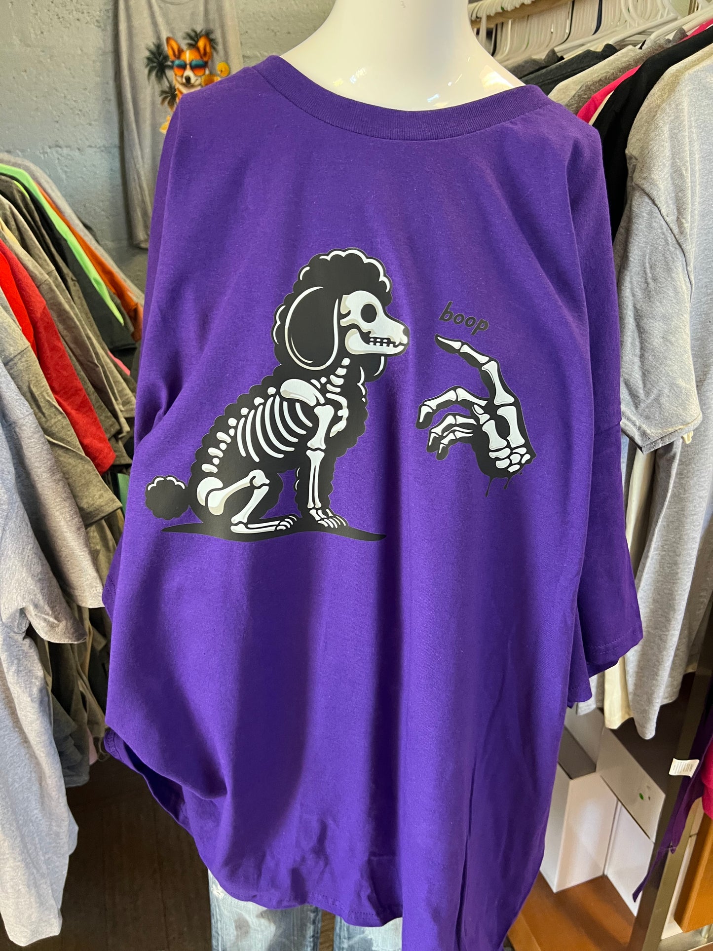New unisex shirt scary Halloween dog skeleton poodle