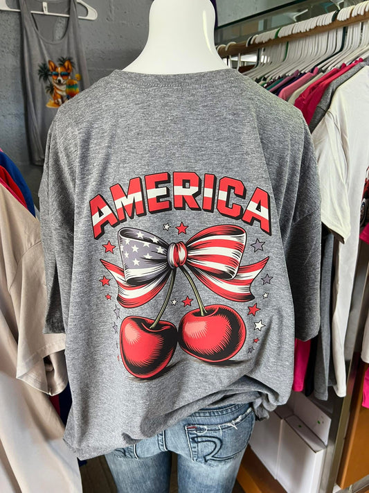 New unisex T-shirt America, cherries